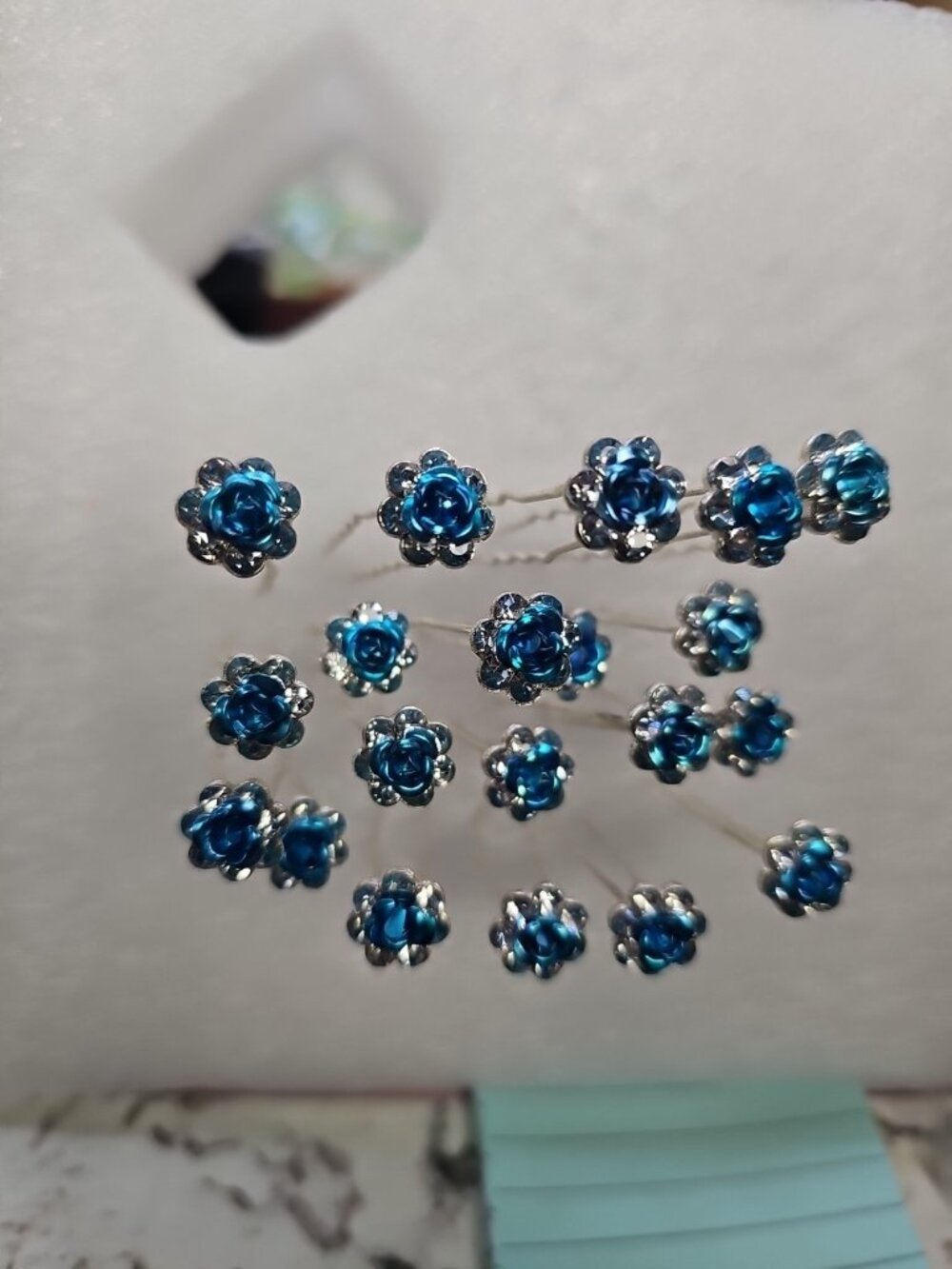Hair Stick Pin Lot Of 20 Blue Rose Clear Rhinestones Halo